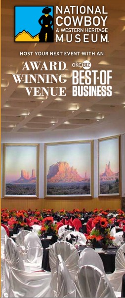 Five monumental 16' x 40' triptychs depicting western landscapes by renowned artist Wilson Hurley adorn the walls of the Sam Noble Special Events Center at the National Cowboy & Western Heritage Museum in Oklahoma City, Oklahoma.
